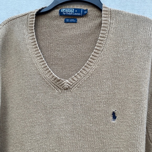 Polo Ralph Lauren 60% linen 40% cotton knit V neck men sweater size XL